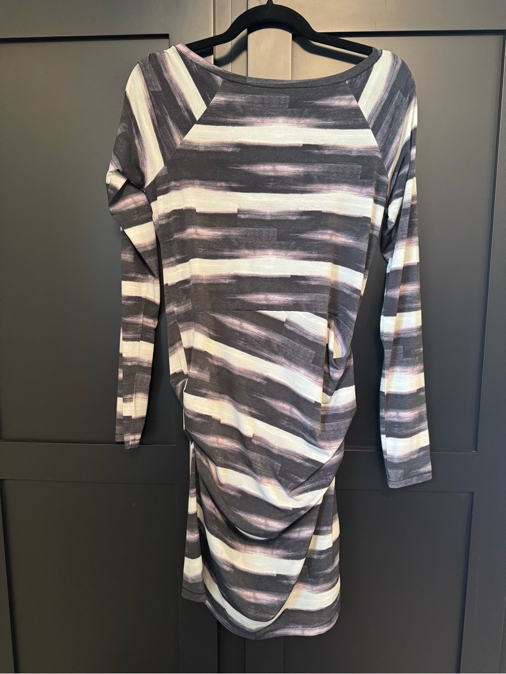 RACHEL Rachel Roy Gray & White Striped Long-Sleeve Ruched Knit Dress